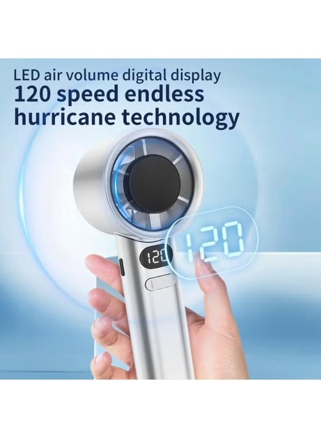 Portable Handheld Turbo Fan, Rechargeable Mini Personal Fan with 120 Speed Adjustment, USB Cooling Fan with Lanyard, White - Image 4