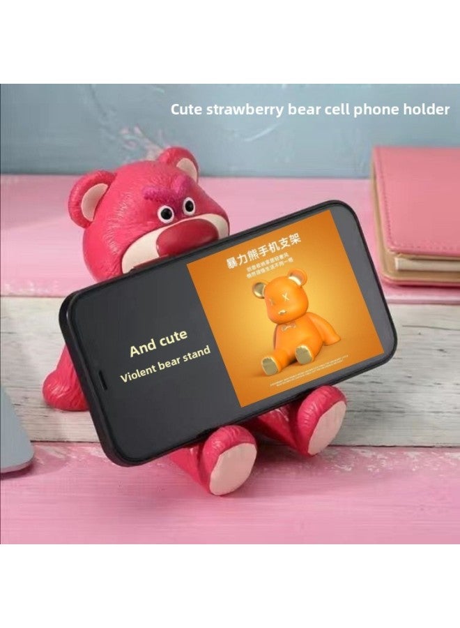 Pink Bear Phone Stand Cute Grumpy Bear Desktop Ornament Internet Celebrity Office Portable Bear Ornament Tablet Hand 