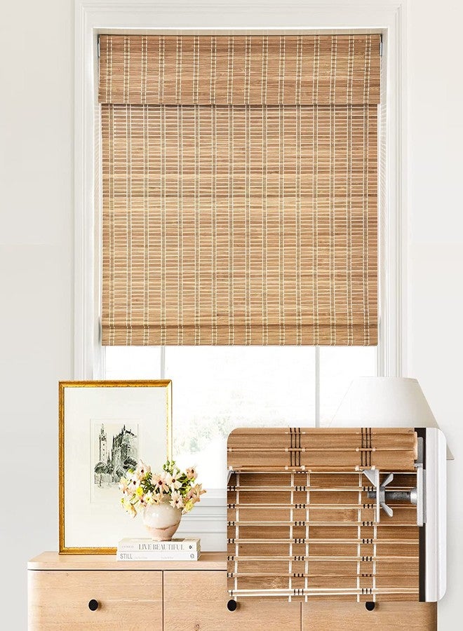 LazBlinds No Tools No Drill Cordless Bamboo Roman Shades, Light Filtering Window Treatment, Roll Up Bamboo Blinds for Windows 39'' W x 48'' H, Brown - Image 1