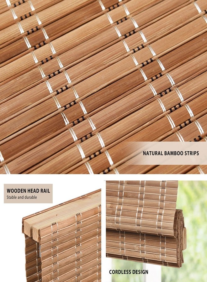 LazBlinds No Tools No Drill Cordless Bamboo Roman Shades, Light Filtering Window Treatment, Roll Up Bamboo Blinds for Windows 39'' W x 48'' H, Brown - Image 2