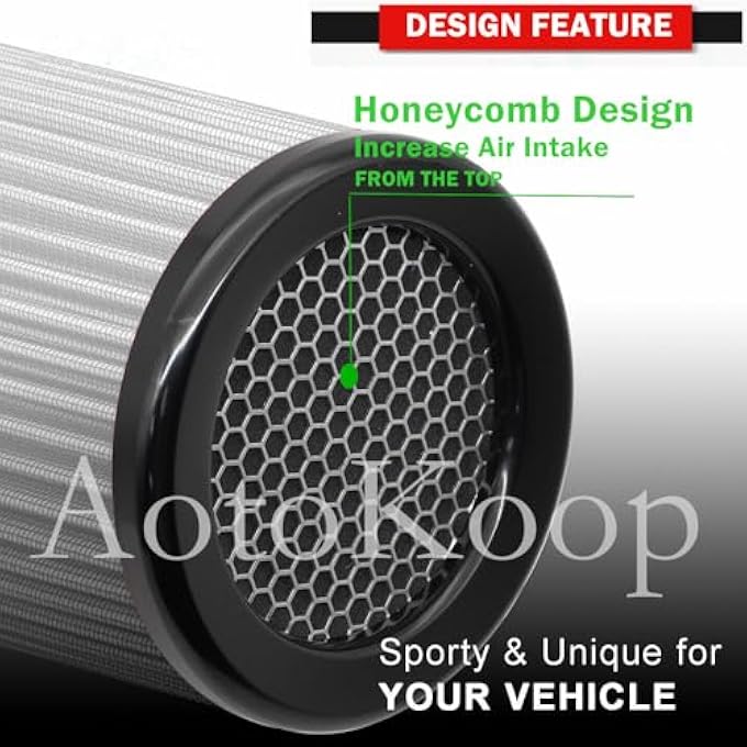 AotoKoop Universal 3" Cone Air Filter, Clamp-on 76mm/3 Inch Air intake filter, High Performance Premium Washable Replacement Cold Air Filter-Black - Image 4