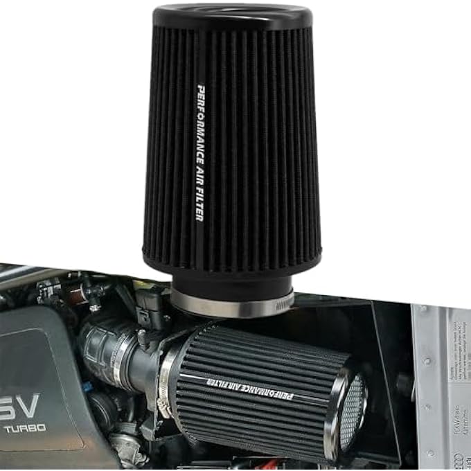 AotoKoop Universal 3" Cone Air Filter, Clamp-on 76mm/3 Inch Air intake filter, High Performance Premium Washable Replacement Cold Air Filter-Black - Image 1