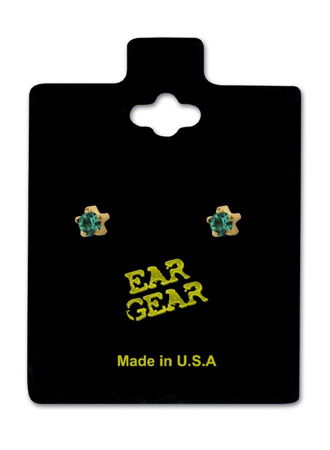EAR GEAR 24K Gold Plated 2mm Blue Zircon Mini Tiffany Earrings USA - Image 1