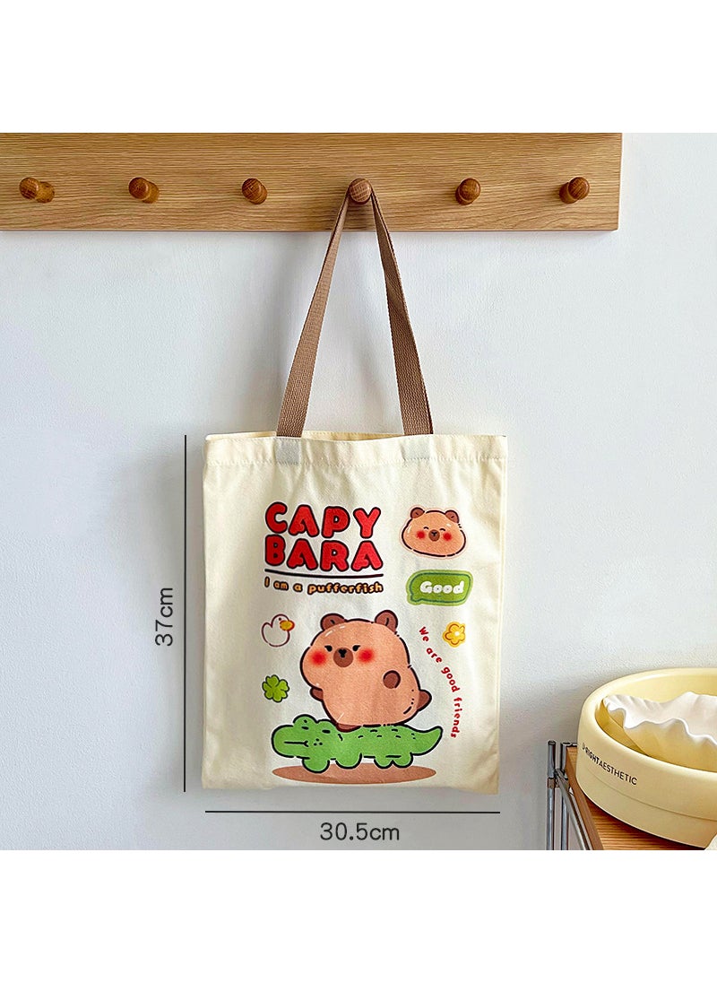 Generic Capibara Motivational Canvas Bag for Students Beige crocodile capybara 