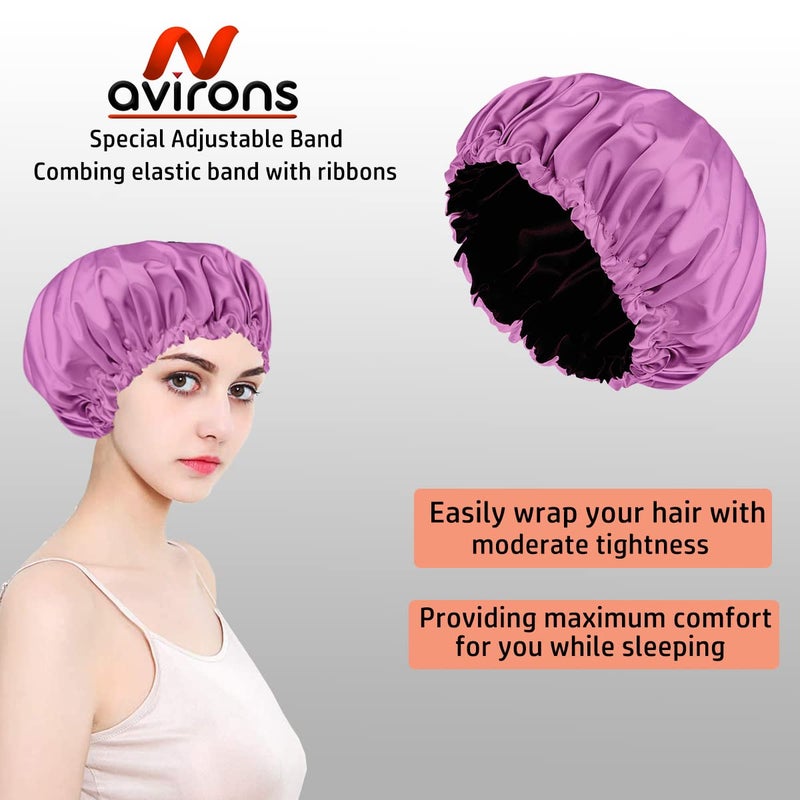 Avirons Satin Bonnet for Hair| Silk Satin Hair Cap for Sleeping with 3 Scrunches Free | Reversible Hair wrap Bonnet || Protective Night Hairstyles Satin Cap for Curly Hair Multicolour - Image 3