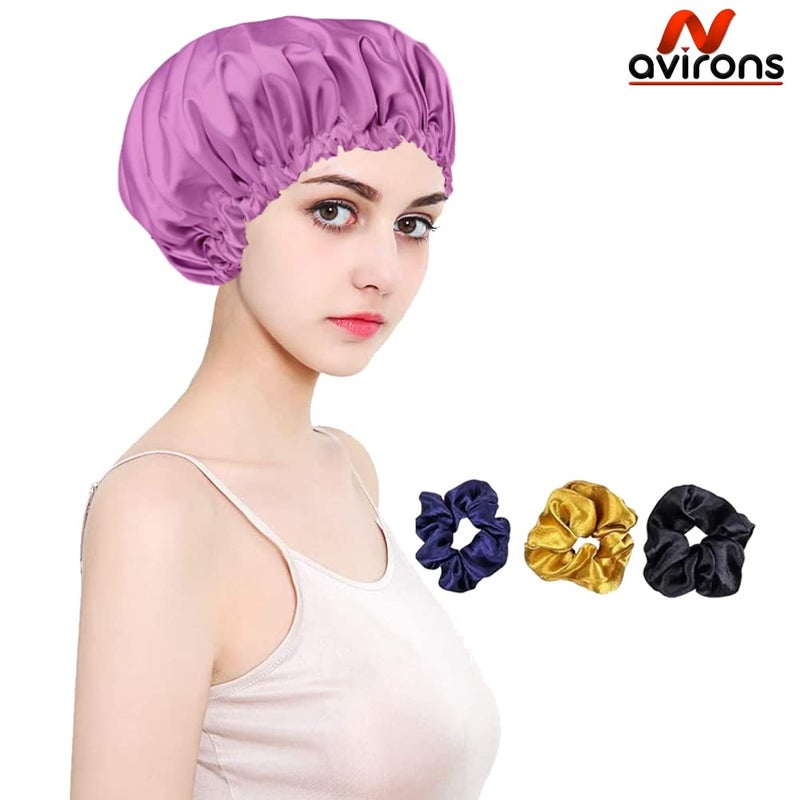 Avirons Satin Bonnet for Hair| Silk Satin Hair Cap for Sleeping with 3 Scrunches Free | Reversible Hair wrap Bonnet || Protective Night Hairstyles Satin Cap for Curly Hair Multicolour - Image 2