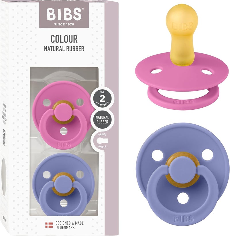 BIBS Colour 2 Pack Natural Rubber Pacifiers - Bubblegum/Peri - Image 1
