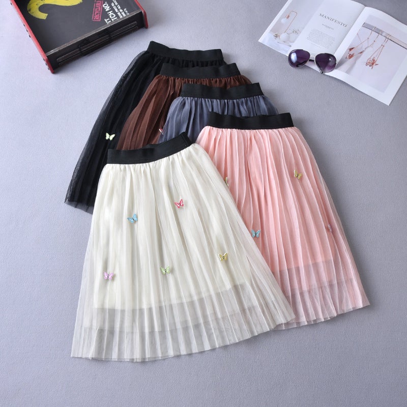 Girls' Gauze Skirt 2024 New Middle And Large Children'S Mesh Mid-Length Skirt Children'S Western-Style Four-Season Poncho Skirt - Image 2