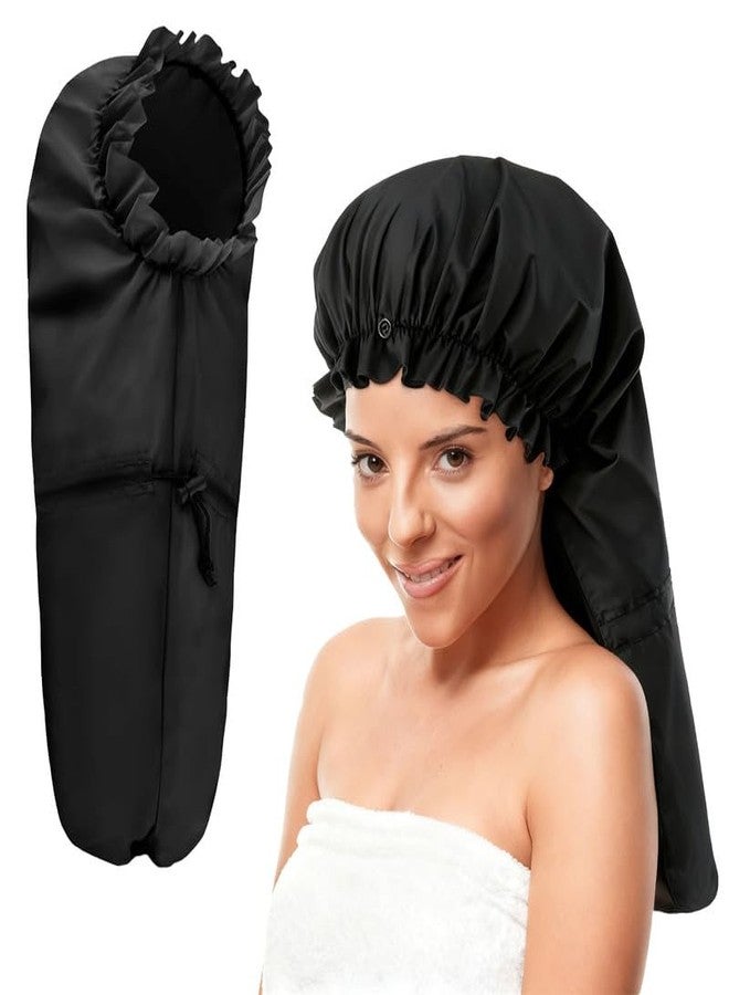ELEBOX Extra Large Shower Cap for Braids/Curly Hair/Dreadlock | Reusable Waterproof Long Bonnets for Women Bath/Swim/Cooking/Cleaning/Spa | XL Bathing Cap with Adjustable Drawstring & Button, Black - Image 1