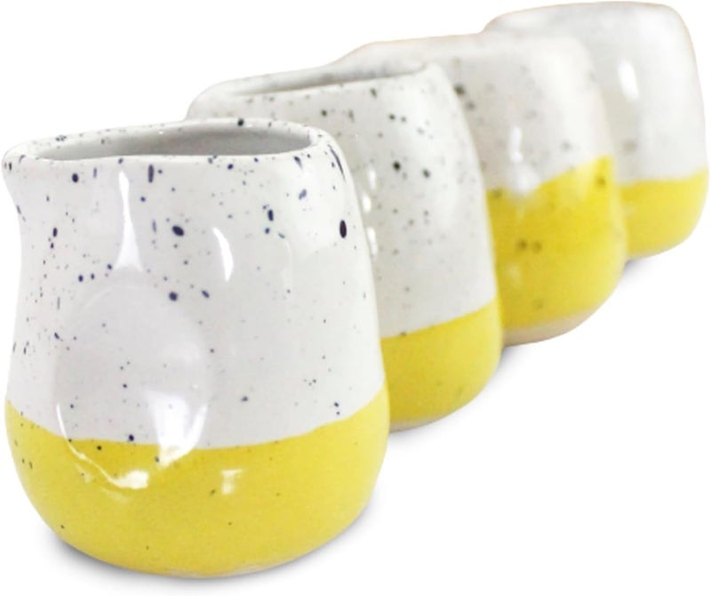 roro Ceramic Lemon Yellow and White Speckled 2Ounce Creamer Cups Set of 4  LeadFree Glaze FoodSafe Pitchers for Syrup Tea and Dessert - Image 1