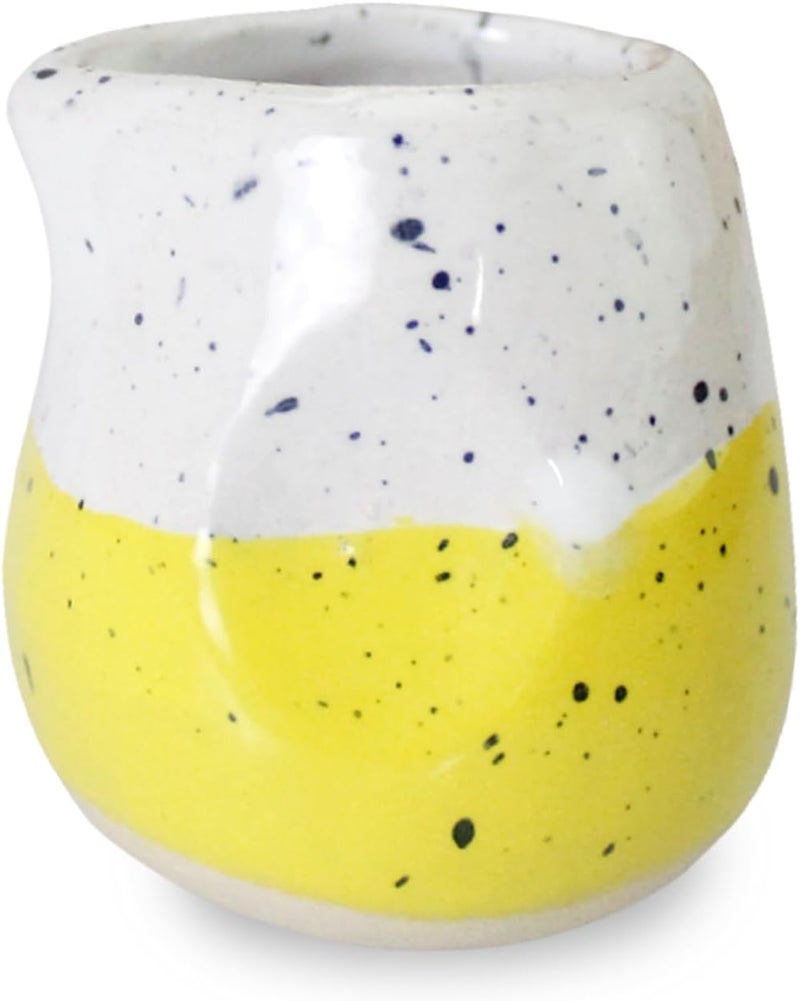 roro Ceramic Lemon Yellow and White Speckled 2Ounce Creamer Cups Set of 4  LeadFree Glaze FoodSafe Pitchers for Syrup Tea and Dessert - Image 5