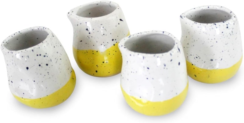 roro Ceramic Lemon Yellow and White Speckled 2Ounce Creamer Cups Set of 4  LeadFree Glaze FoodSafe Pitchers for Syrup Tea and Dessert - Image 4