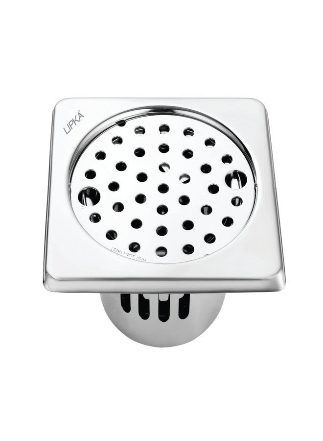 LIPKA Square Floor Drain with Cockroach Trap & Lock | 5 x 5 Inches Floor Drainer | 304-Grade Stainless Steel Floor Trap | Glossy Finish Drain Jali - Image 1