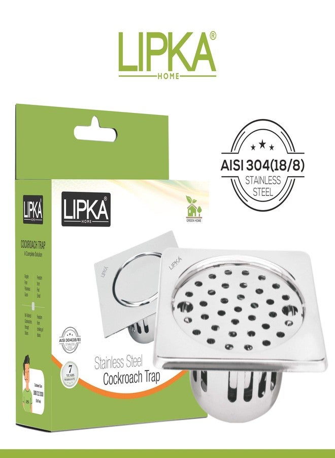 LIPKA Square Floor Drain with Cockroach Trap & Lock | 5 x 5 Inches Floor Drainer | 304-Grade Stainless Steel Floor Trap | Glossy Finish Drain Jali - Image 3