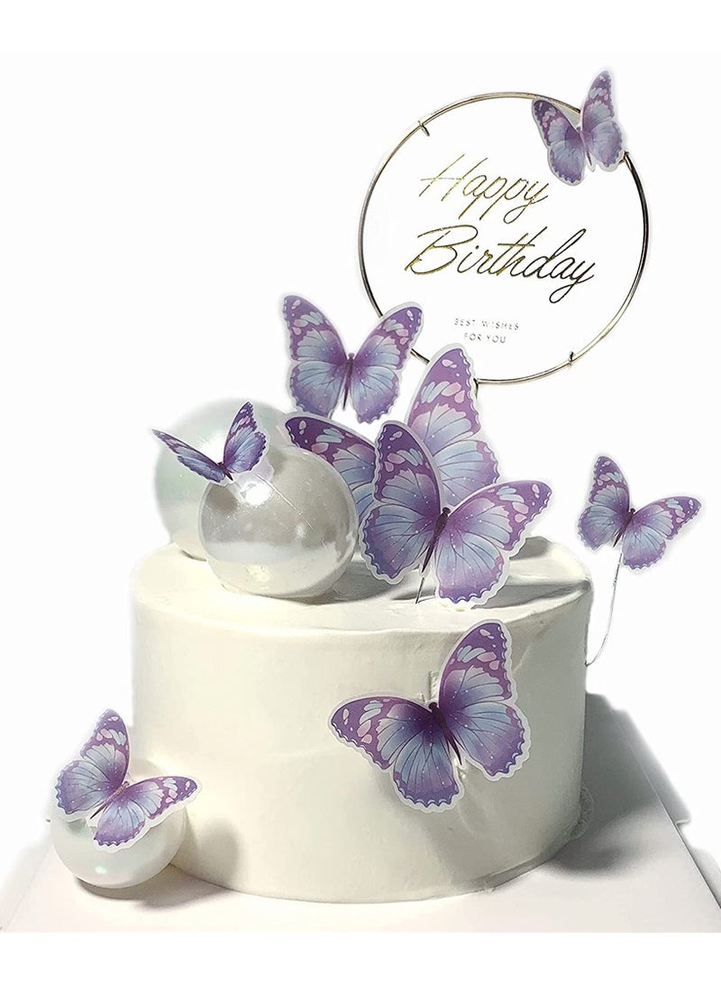 Excefore 11 Piece Blue Purple Butterfly Cake Toppers Birthday Cake Happy Party Decorations - Image 1