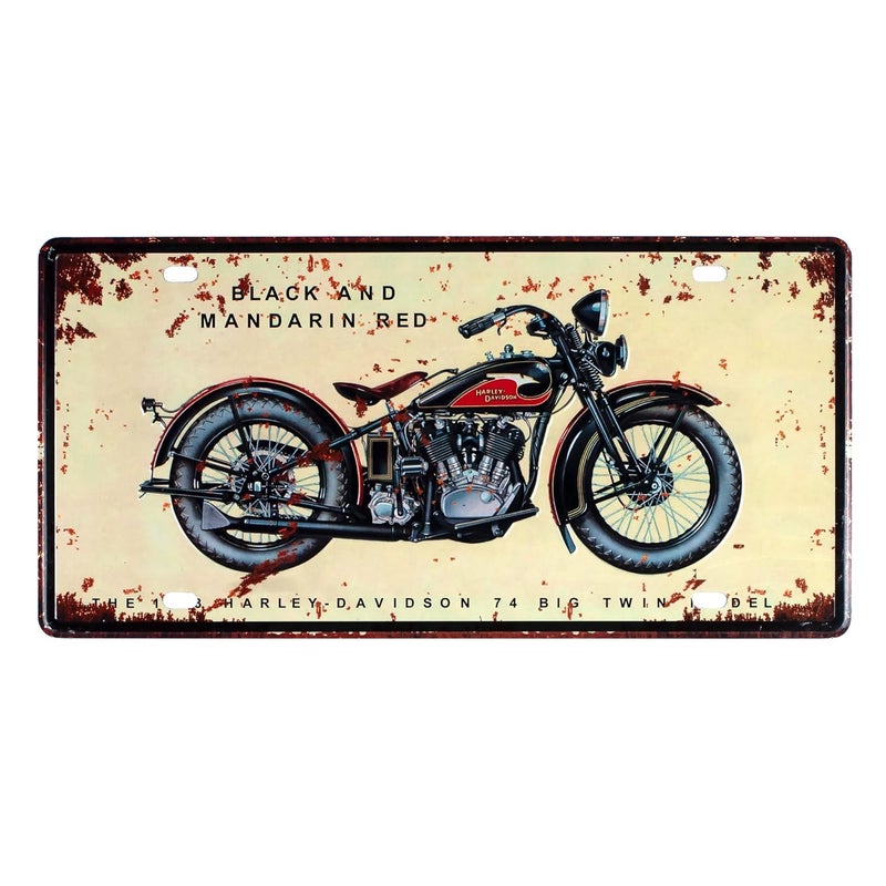 Eazywagon "Black and mandarin Red Motorbike" Vintage Retro Metal Signs - License Wall Plate, Car Tag - Ideal for Cafe, Restaurant, Shop, Home, Hotel, Club, Office, Living Area - Design Plaque - Image 1