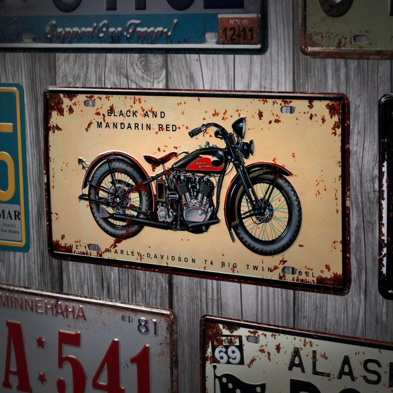 Eazywagon "Black and mandarin Red Motorbike" Vintage Retro Metal Signs - License Wall Plate, Car Tag - Ideal for Cafe, Restaurant, Shop, Home, Hotel, Club, Office, Living Area - Design Plaque - Image 2