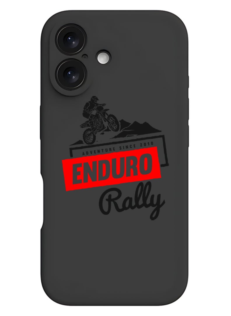 Theodor iPhone 16 Black Protective Slim Fit Case Liquid Silicone Cover with Full Body Protection Anti-Scratch Shockproof Case For iPhone - Enduro rally - Image 1