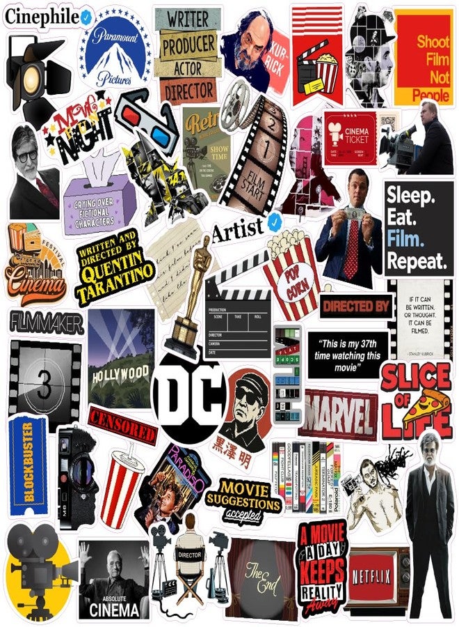 SkyFish Pack of 52 Movie Buff Stickers for Film Lovers, Cinephiles | Perfect for Filmmakers, Critics, Cineholics and Fans | Stick on Laptop, Camera Gear, Director’s Journal - Image 1