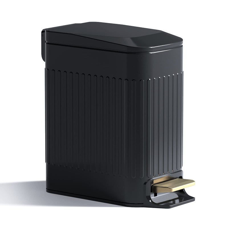Small Bathroom Trash Can with Lid Soft Close6L16 Gal Slim Step Garbage CanMetal Pedal WastebasketNarrow Rectangle Garbage Container Bin for Corner Office Bedroom Toilet Live RoomBlack