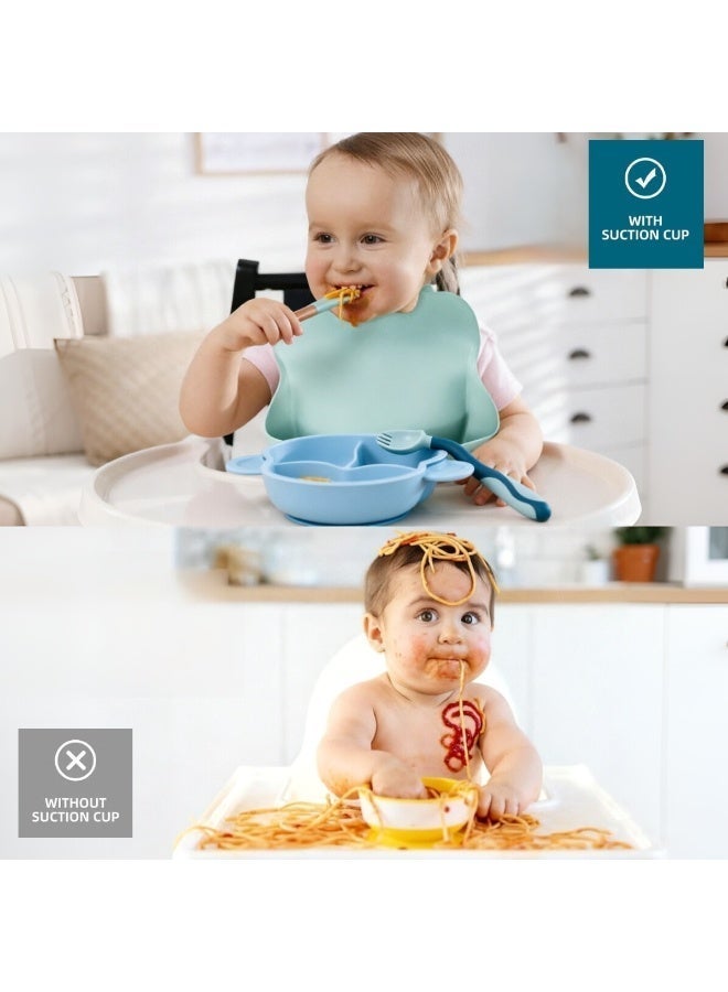 Doren Children's Divided Dining Plate Can Be Heated in Microwave Oven with Cover Food Grade PP Material Baby Learning to Eat Fork Spoon Set Blue - Image 5