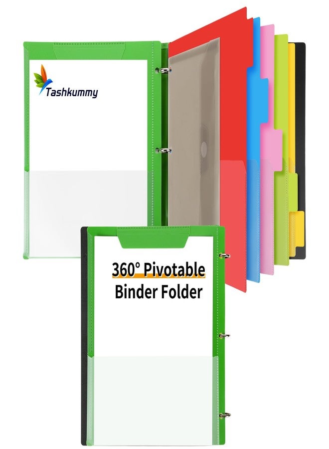 Tashkummy 360 Pivotable Project Organizer, 3 Ring Binder with Colored Tab Dividers and Pockets, Customizable Front Cover Multi Pocket Folder for Home, School, Office - Green - Image 1