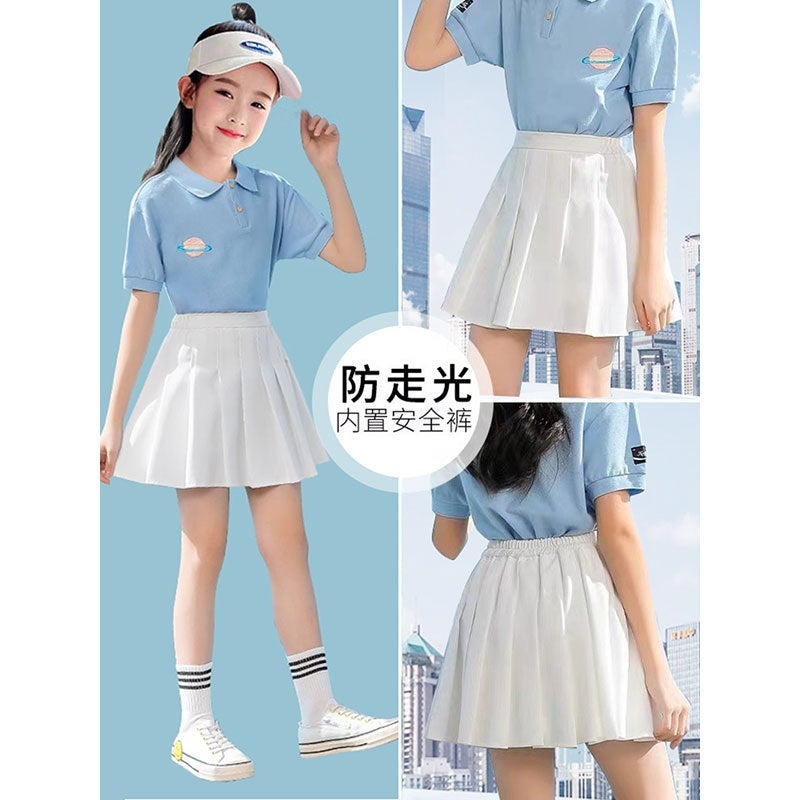 2025 Summer White Girl'S Polo Shirt Pleated Skirt Anti-Running Skirt All-Match Western Style Trendy Short Skirt - Image 2