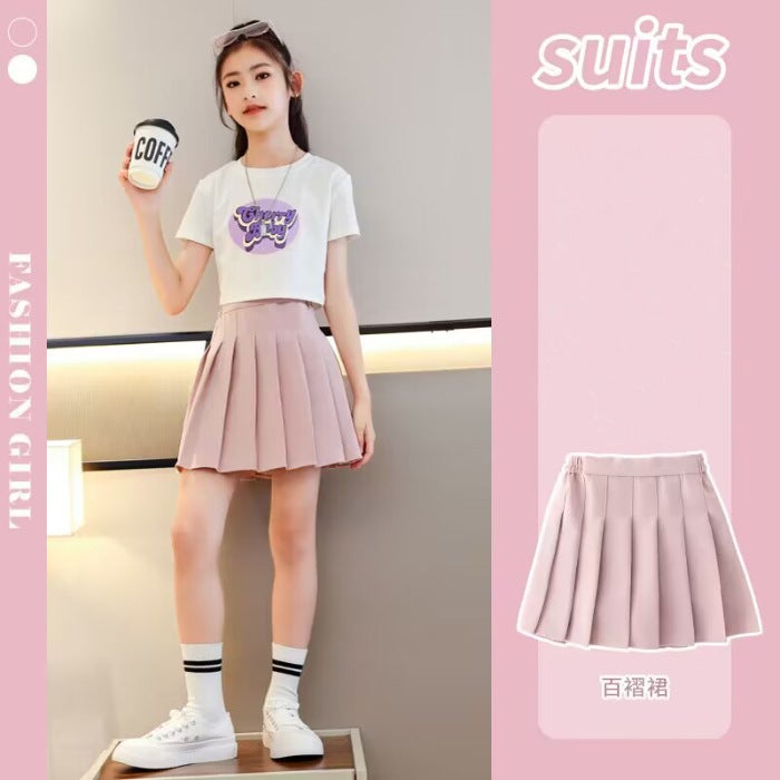 2025 Summer White Girl'S Polo Shirt Pleated Skirt Anti-Running Skirt All-Match Western Style Trendy Short Skirt - Image 1