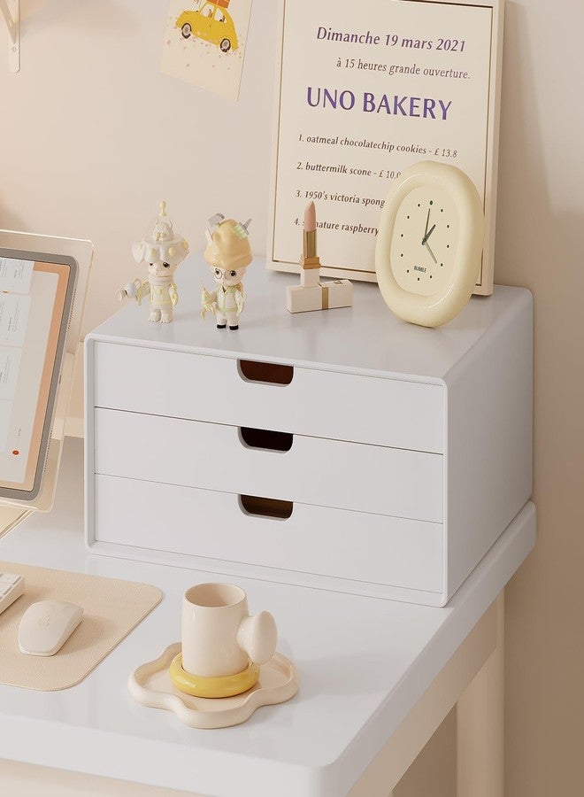 LitaEther Desk Organizer with 3 Drawers, ALEX Drawer Unit, Chic White Wood Cosmetic Makeup Organizer for Office Vanity Tabletop Storage 13.8"X 6"X10.2" - Image 3