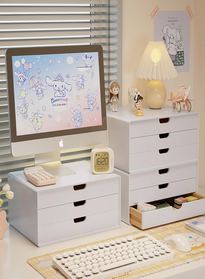 LitaEther Desk Organizer with 3 Drawers, ALEX Drawer Unit, Chic White Wood Cosmetic Makeup Organizer for Office Vanity Tabletop Storage 13.8"X 6"X10.2" - Image 4