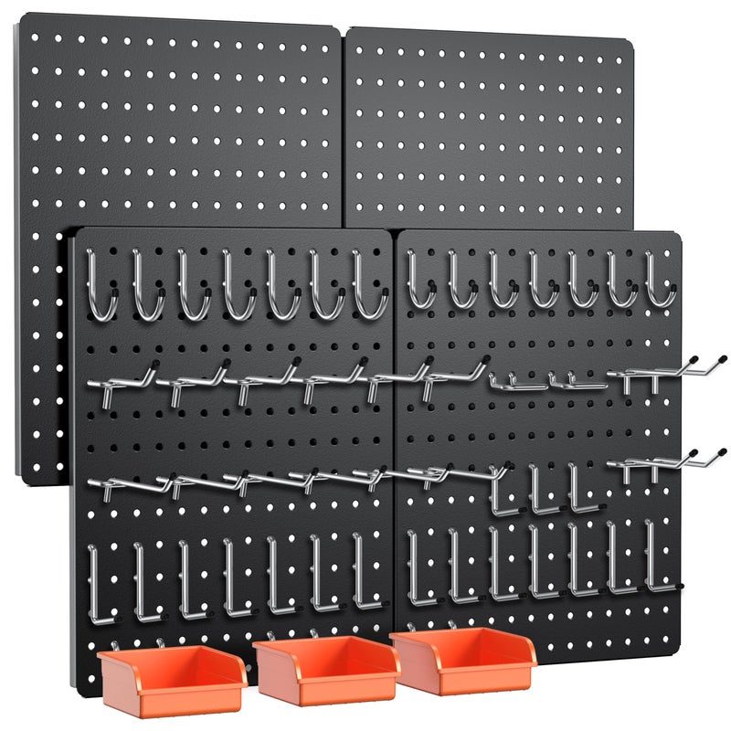 Hogurity Peg Board, 110pcs Metal Pegboard Kit, Includes 4 Pack Black Peg Board Panels with Accessories and Hook Locks, Large Heavy Duty Peg Boards for Walls Home, Garage Tool Storage, Workbench - Image 1