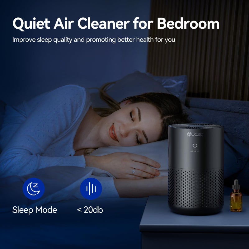 Aucleia Air Purifiers for Bedroom Home with H13 True HEPA Filter, 20dB Quiet Air Cleaner for Pets Hair Dander Odor, Smoke Dust Pollen, Aromatherapy Function, Black - Image 5