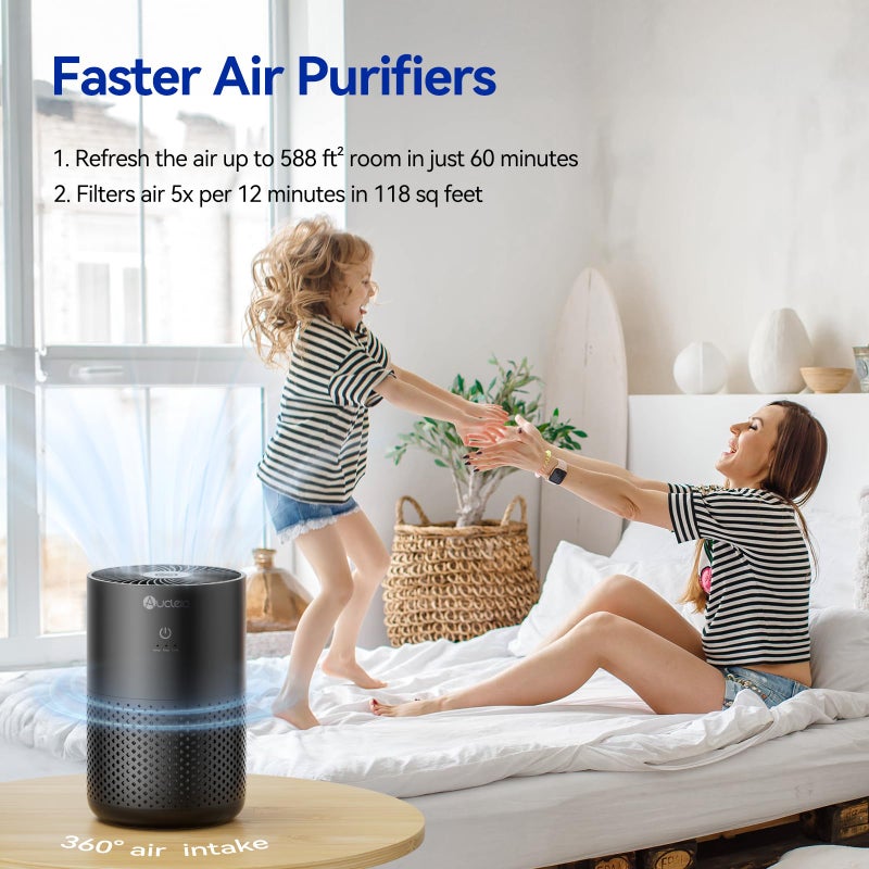 Aucleia Air Purifiers for Bedroom Home with H13 True HEPA Filter, 20dB Quiet Air Cleaner for Pets Hair Dander Odor, Smoke Dust Pollen, Aromatherapy Function, Black - Image 2