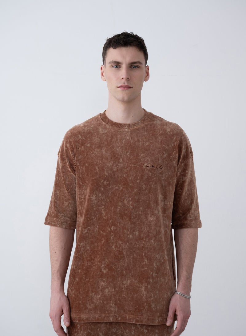 مراكش تيشيرت برقبة دائرية واكمام قصيرة للرجال – بني - Image 1