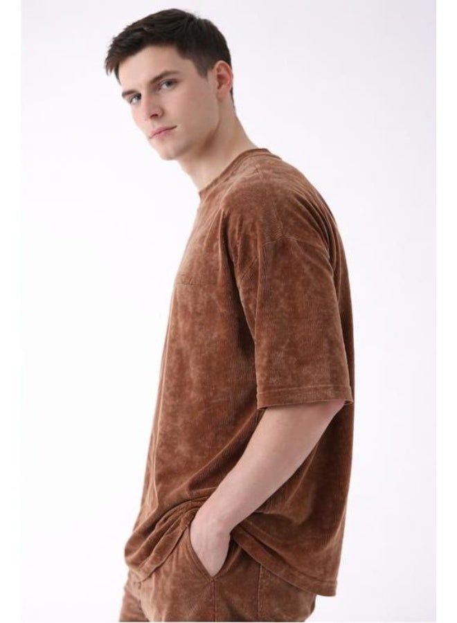 Marrakech Short Sleeves Round Neck T-Shirt for Men – Brown - Printed Design on Front - Image 3