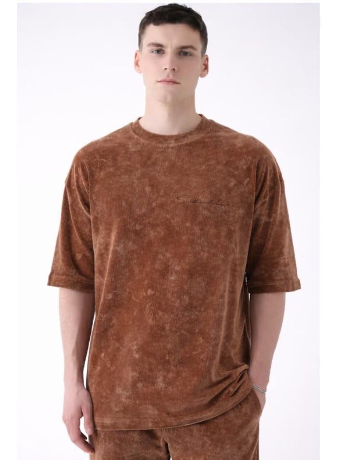 Marrakech Short Sleeves Round Neck T-Shirt for Men – Brown - Printed Design on Front - Image 1