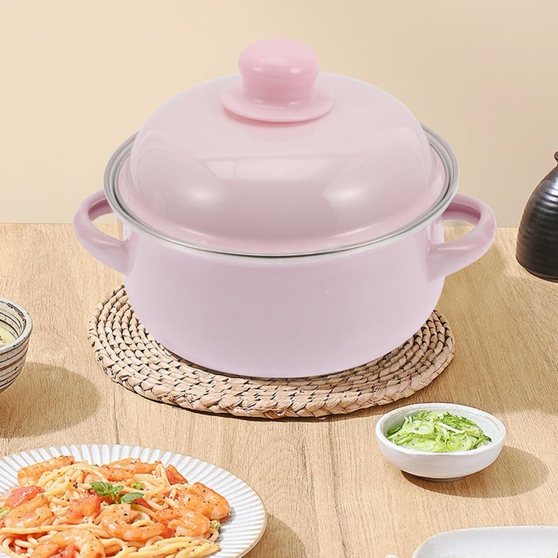 LIFKOME Enamel Soup Pot with Dual Handles 1.7l Thickened Traditional Enamel Cookware with Lid Vintage Style Stew Pot for Home Kitchen Cooking - Image 4