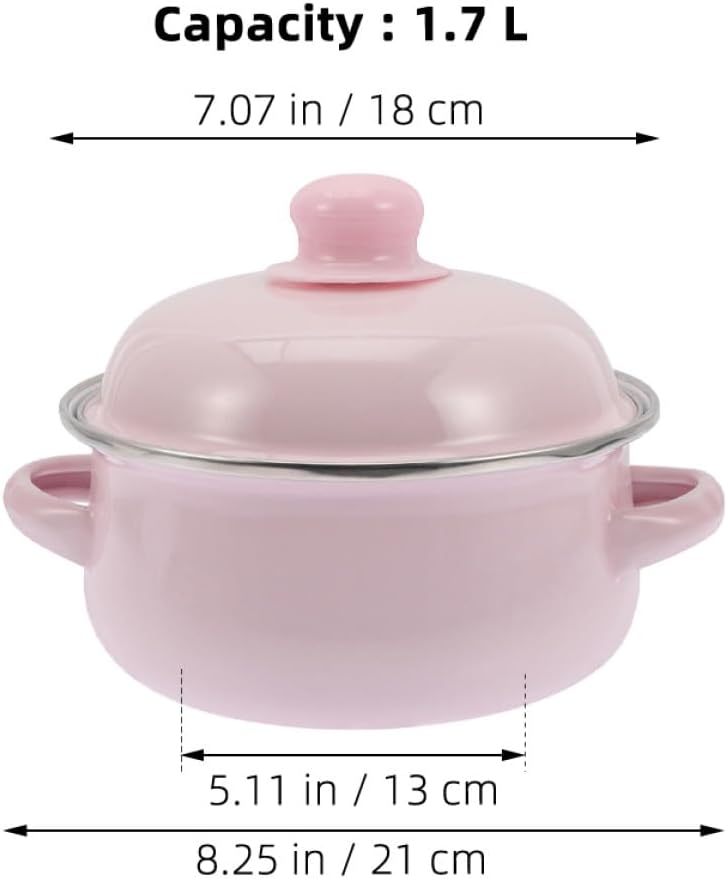 LIFKOME Enamel Soup Pot with Dual Handles 1.7l Thickened Traditional Enamel Cookware with Lid Vintage Style Stew Pot for Home Kitchen Cooking - Image 2