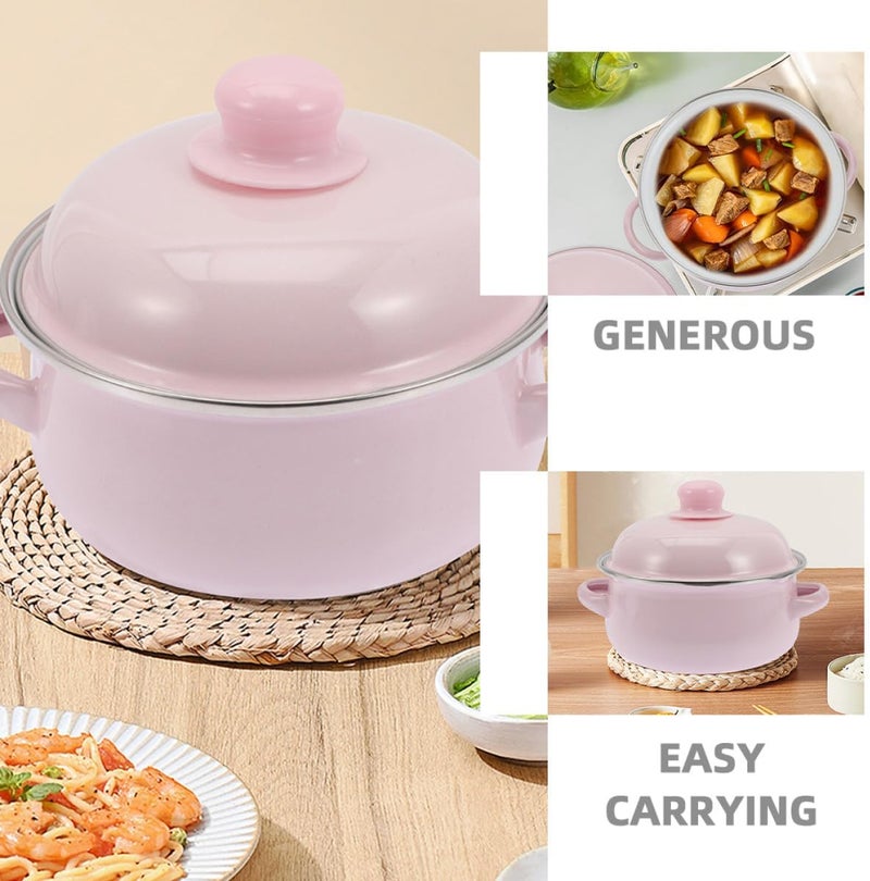 LIFKOME Enamel Soup Pot with Dual Handles 1.7l Thickened Traditional Enamel Cookware with Lid Vintage Style Stew Pot for Home Kitchen Cooking - Image 3