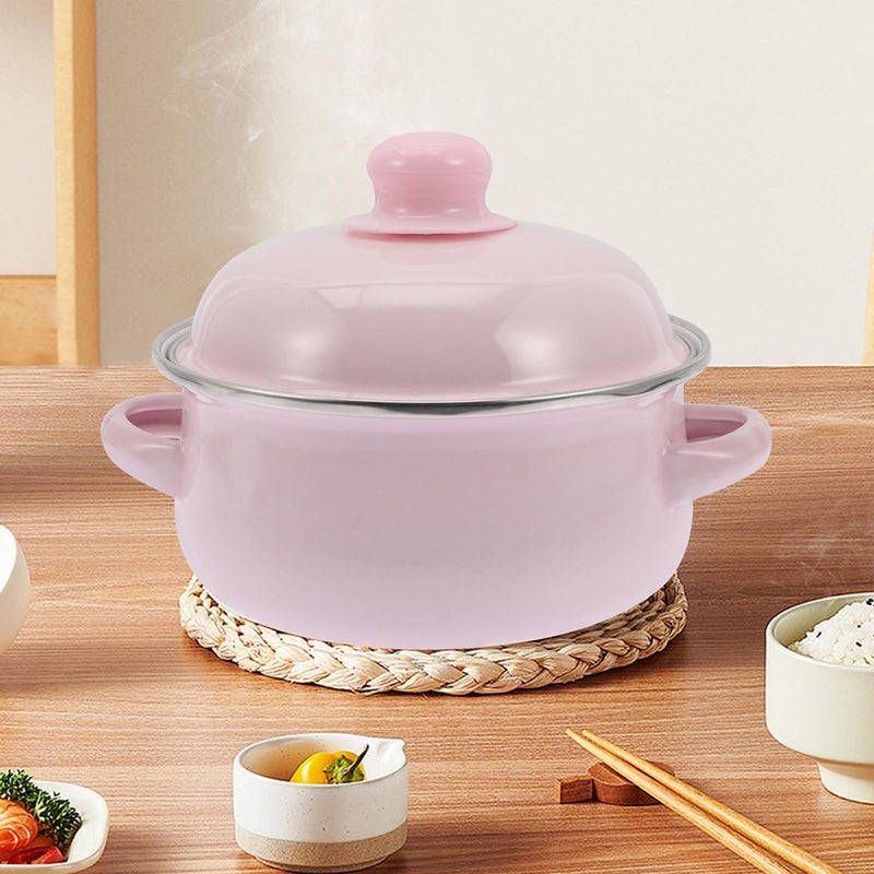 LIFKOME Enamel Soup Pot with Dual Handles 1.7l Thickened Traditional Enamel Cookware with Lid Vintage Style Stew Pot for Home Kitchen Cooking - Image 5