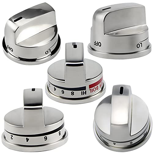 Funmit Upgrade Gas Stove Knobs Replacements for LG LRG30357ST LRG30355ST LRG30855ST Gas Range, 4PCS EBZ37189611 Range Control Knob and 1PCS EBZ37189609 Range Burner Control Knob (Super Boil) - Image 1