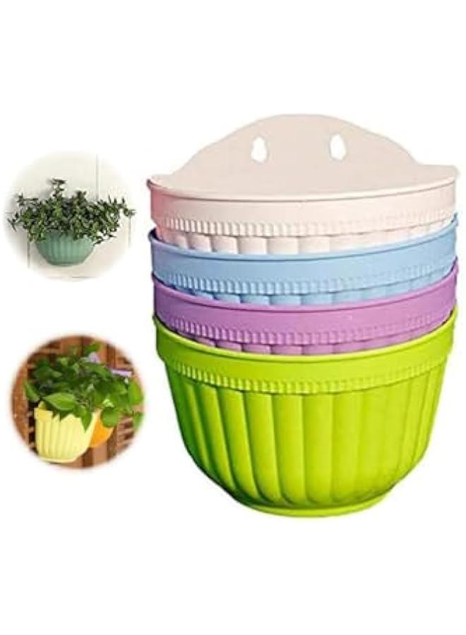 HOOKOR Colorful Resin Wall Hanging Planter Pot, 4Pcs Plastic Flower Pot, Garden Living Wall Mount Window Hang Indoor Outdoor Plant Flower Basket for Balcony Railing Shelf Fence Bedroom Trellis - Image 1