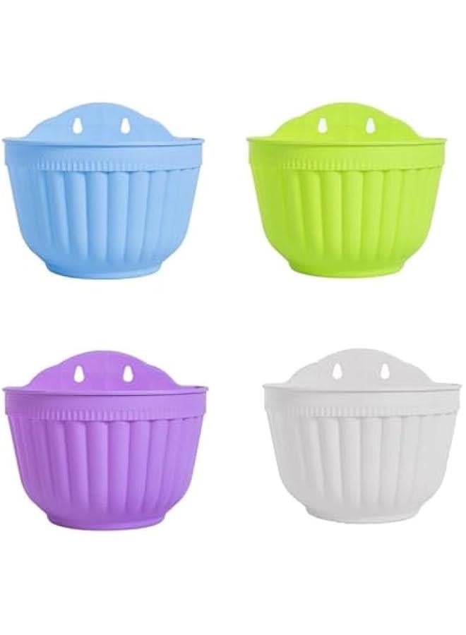 HOOKOR Colorful Resin Wall Hanging Planter Pot, 4Pcs Plastic Flower Pot, Garden Living Wall Mount Window Hang Indoor Outdoor Plant Flower Basket for Balcony Railing Shelf Fence Bedroom Trellis - Image 2