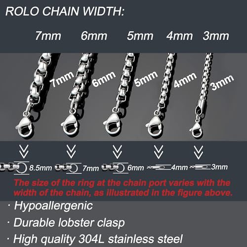 SANNYRA Silver Chain for Men - 3mm 16 Inches Stainless Steel Chains for Mens - Dog Tag Necklace for Pendant, Round Rolo Necklaces for Women - Image 3