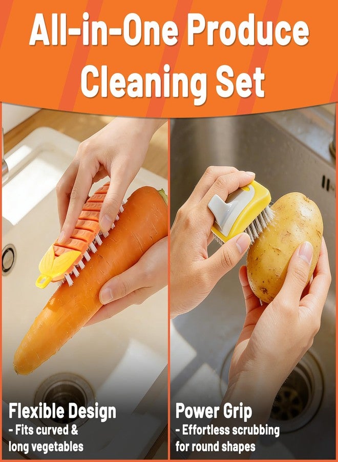 SIMPOR 2 Pack Vegetable Brush Potato Scrubber for Food, Flexible Carrot Shape Veggie Brush and Finger Ring Fruit Cleaning Brush, Kitchen Produce Scrubber for Potatoes Carrots Corn - Image 2