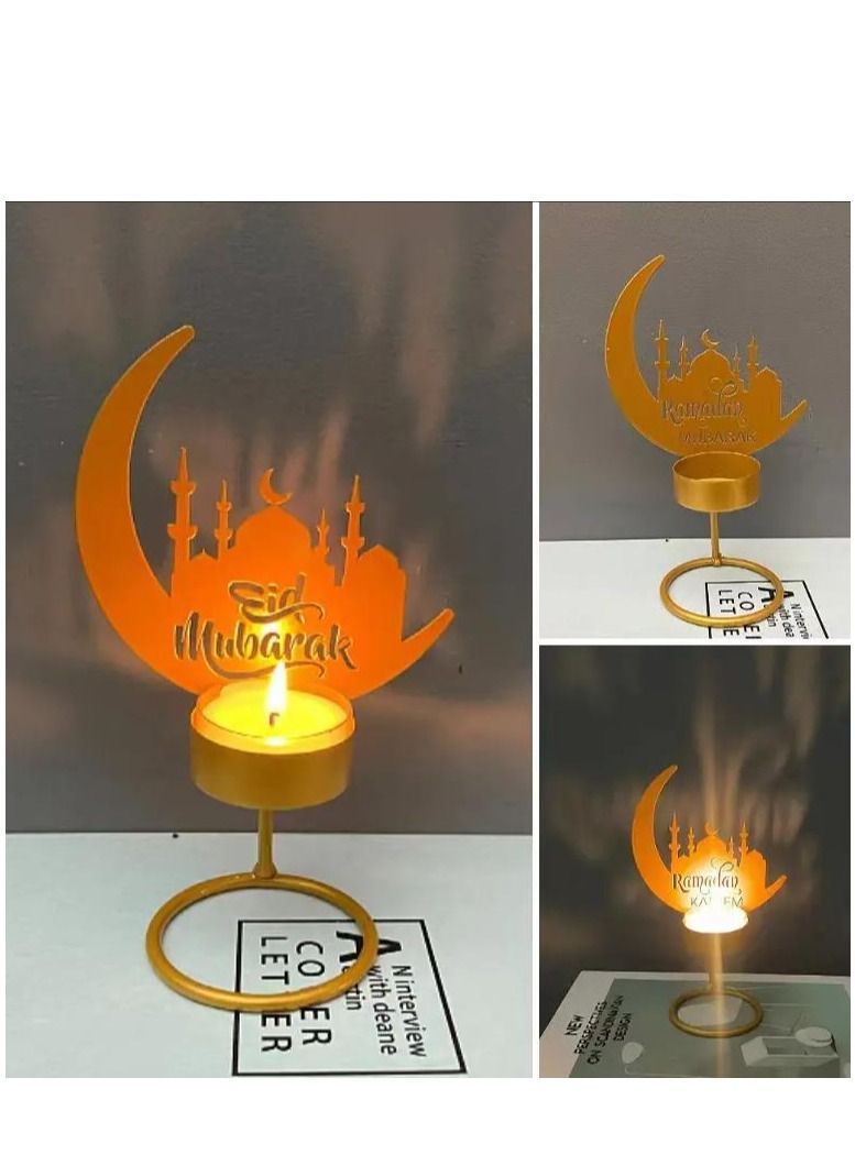 Y&D Ramadan Kareem Decorative Moon Shape Iron Candle Holder Eid Mubarak Candlestick Stand For Home Decorations - Image 3