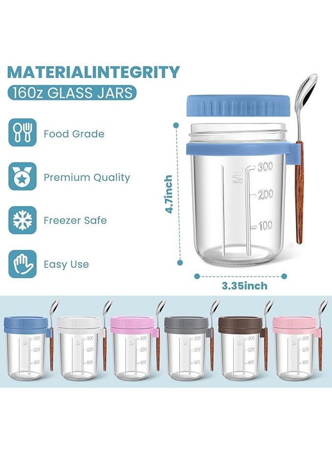 Arabest 6 Pack Overnight Oats Containers with Lids and Spoons, 16 oz Glass Mason Jars with Airtight Lids, Meal Prep Containers, Overnight Oats Jars for Milk, Cereal, Fruit - Image 2