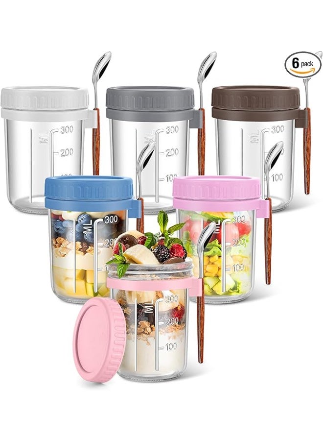 Arabest 6 Pack Overnight Oats Containers with Lids and Spoons, 16 oz Glass Mason Jars with Airtight Lids, Meal Prep Containers, Overnight Oats Jars for Milk, Cereal, Fruit - Image 1