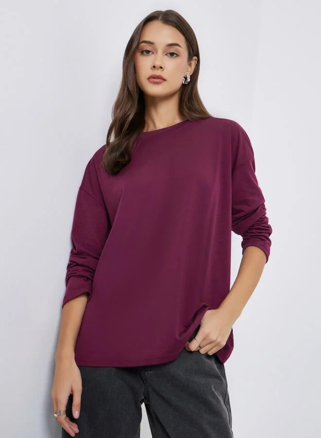 Styli Solid Round Neck Oversize T-Shirt
