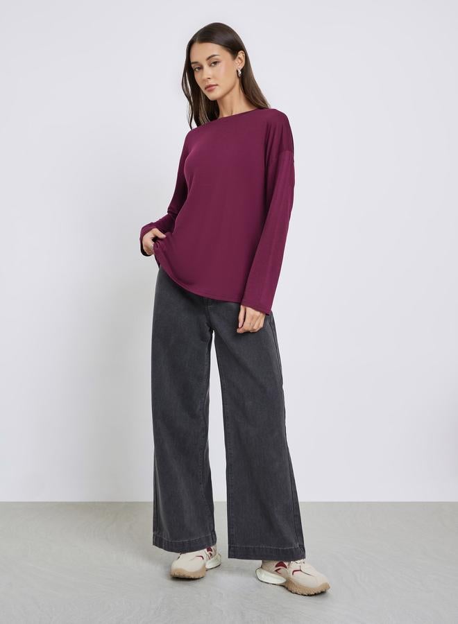 Styli Solid Round Neck Oversize T-Shirt - Image 2